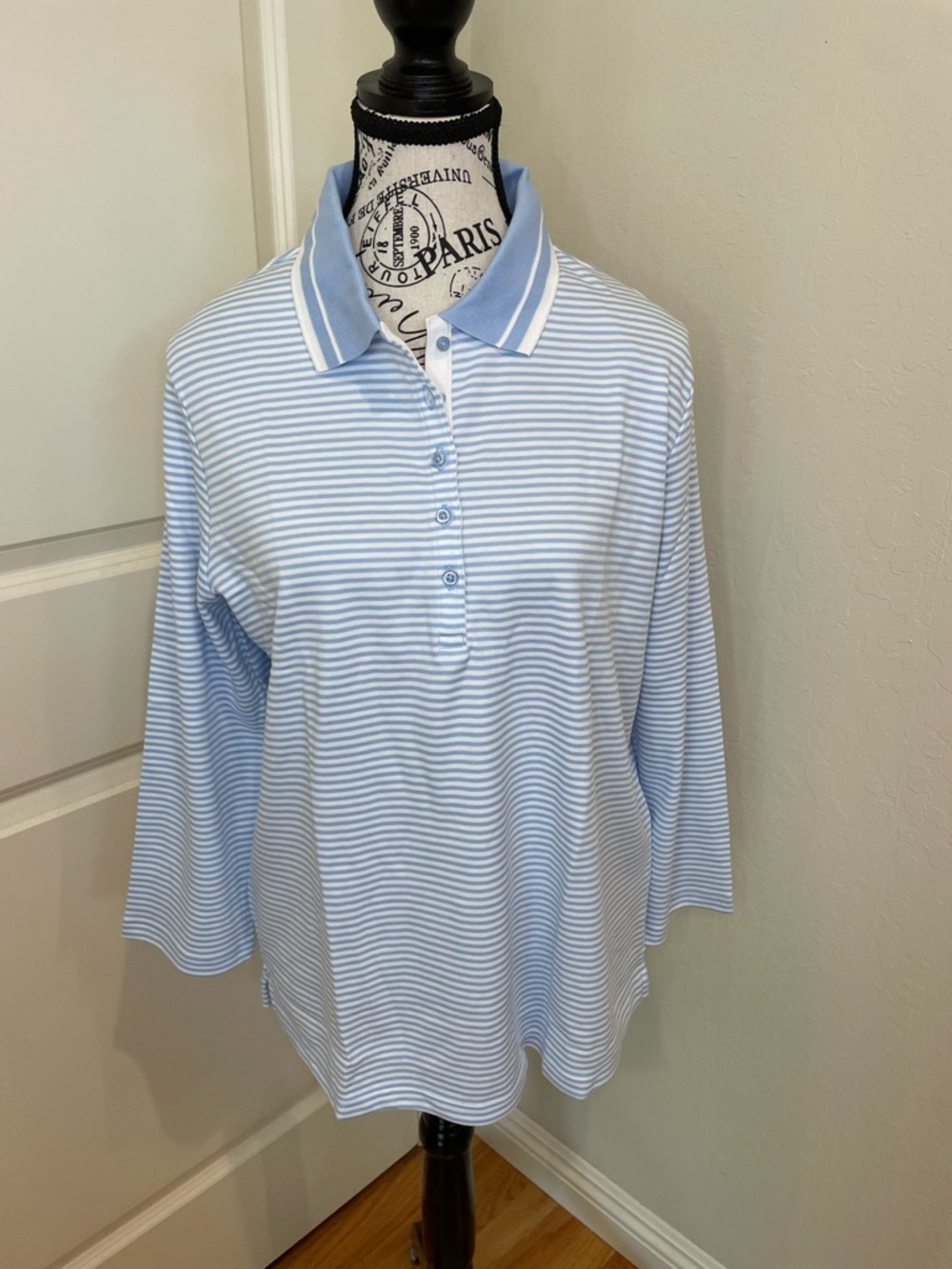 Lands End Size Large Blues and White Stripe Cotton Top